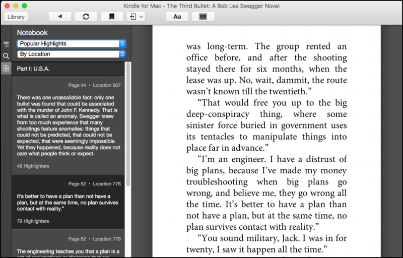 kindle mac app, no popular highlights shown, notebook view