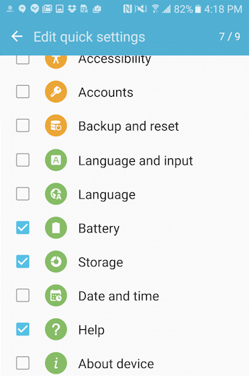adding 'storage' to quick settings in galaxy s7 android 6.0