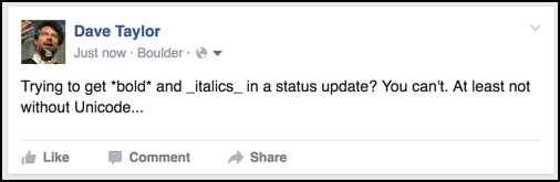 bold and italics in a facebook status update? not this time.