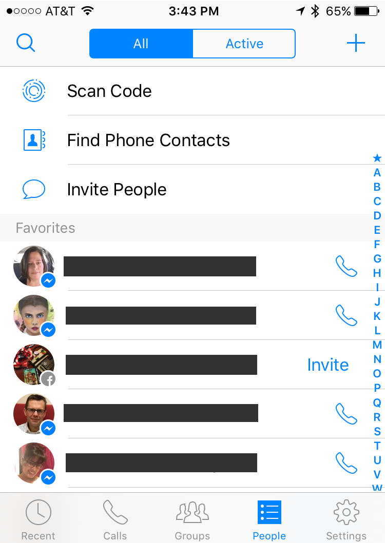 facebook messenger with the 'scan code' link