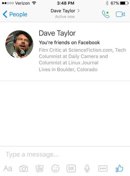 chat with dave taylor in facebook messenger