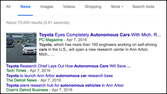 google news search results toyota autonomous vehicle