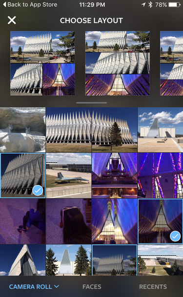 select photos for instagram collage layout app iphone