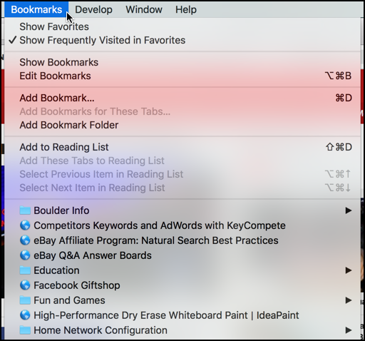 apple safari bookmarks menu unsorted organized