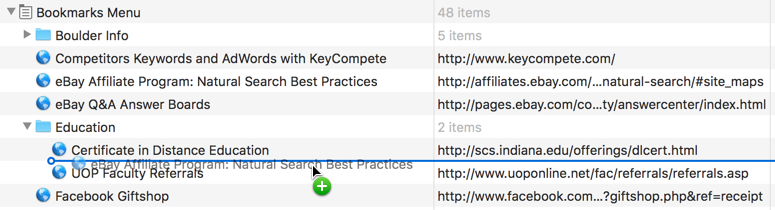 move bookmark around to organize alphabetize safari mac