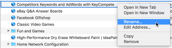 context menu, bookmark editor, mac safari