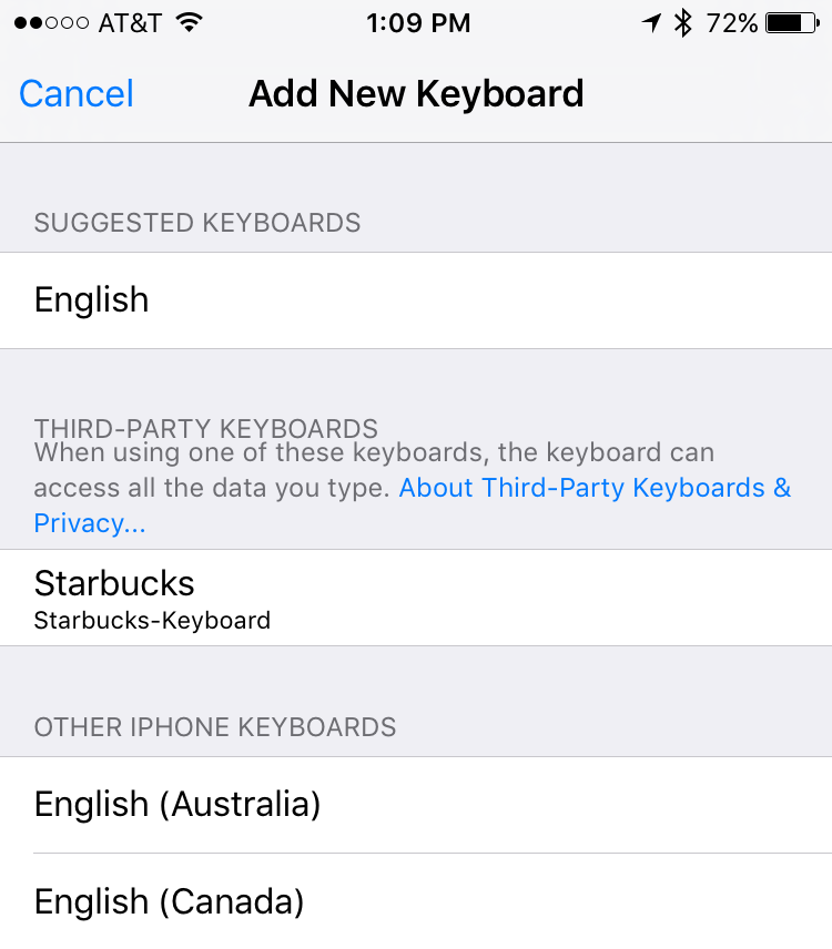 how to add starbucks keyboard iphone ipad