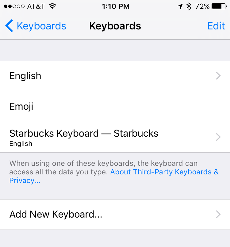 add starbucks keyboard to ios 9 keyboards ipad iphone