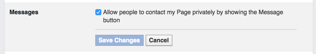 facebook fan business page settings > messages open