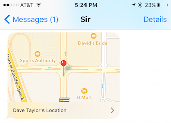 map location received as text message