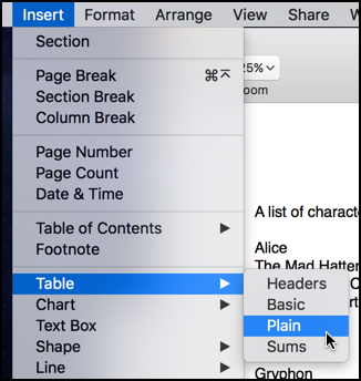 add table to pages