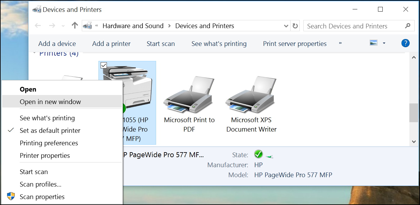 set win10 printer as default in windows 10