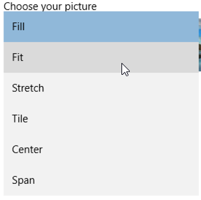 choose your picture / fill / fit / stretch / tile win10