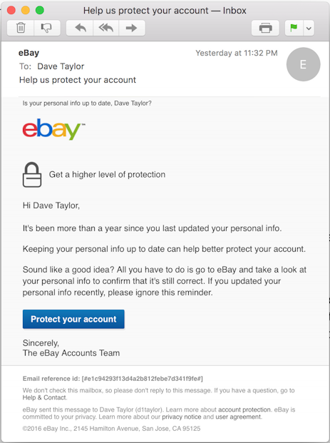 ebay email update personal info