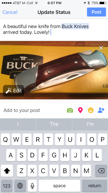 ready to post my buck knife photo facebook