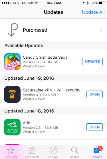 update history, ios iphone app store