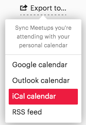 export meetup.com calendar to... google calendar, outlook calendar, ical calendar