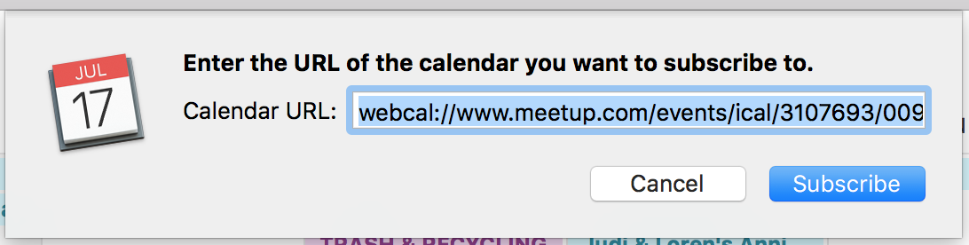 meetup.com calendar being imported into ical apple calendar