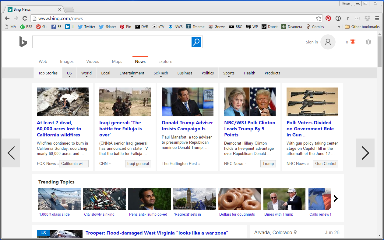bing news home page, google chrome, windows 10 win10