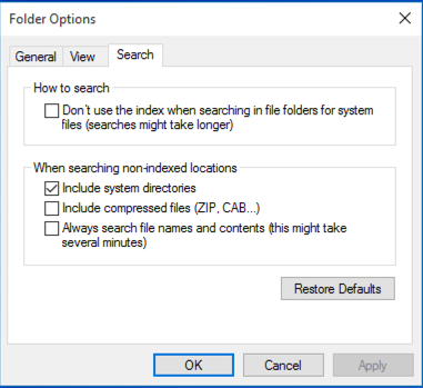 file explorer search options