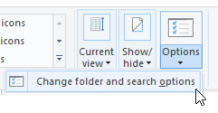 file explorer change folder and search options