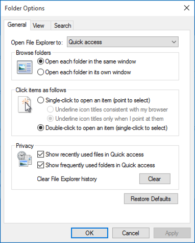 file explorer options > file