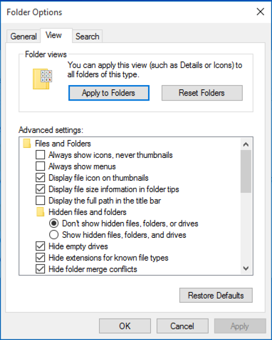 file explorer view options