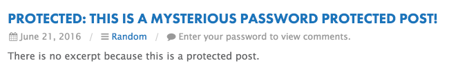 main page display, password protected blog post, wordpress