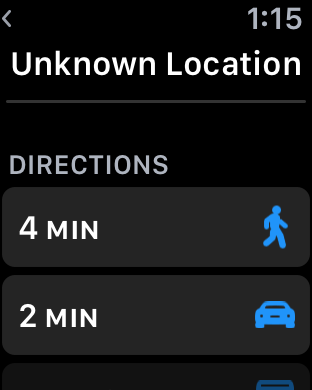 walking and driving time, maps, apple watch, yelp