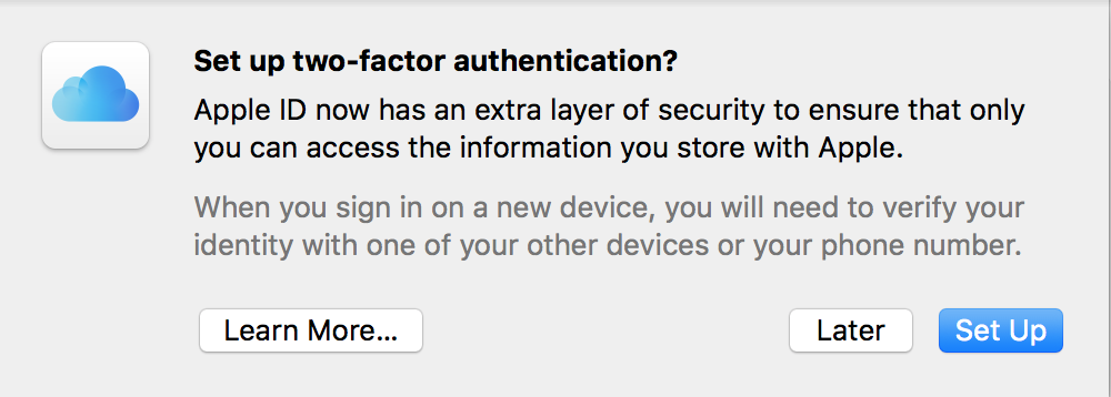 are you sure you want to set up 2-factor two-step authentication icloud mac