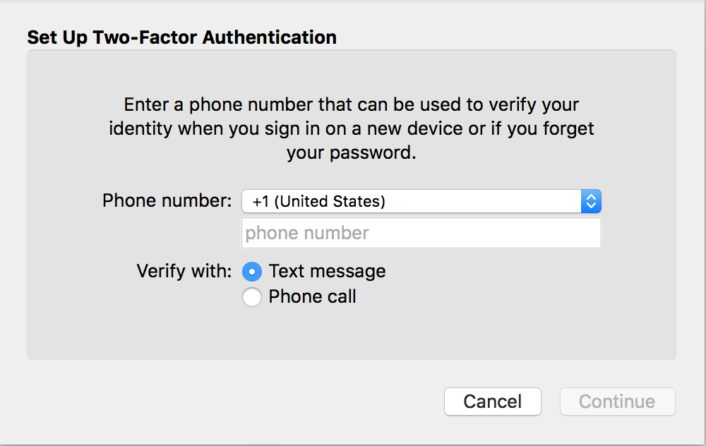 enter phone number for icloud two-factor 2-step authentication