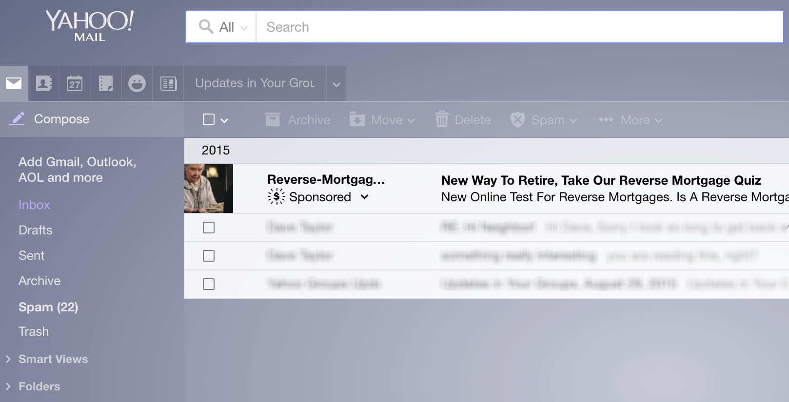 yahoo mail create new folder, main window inbox