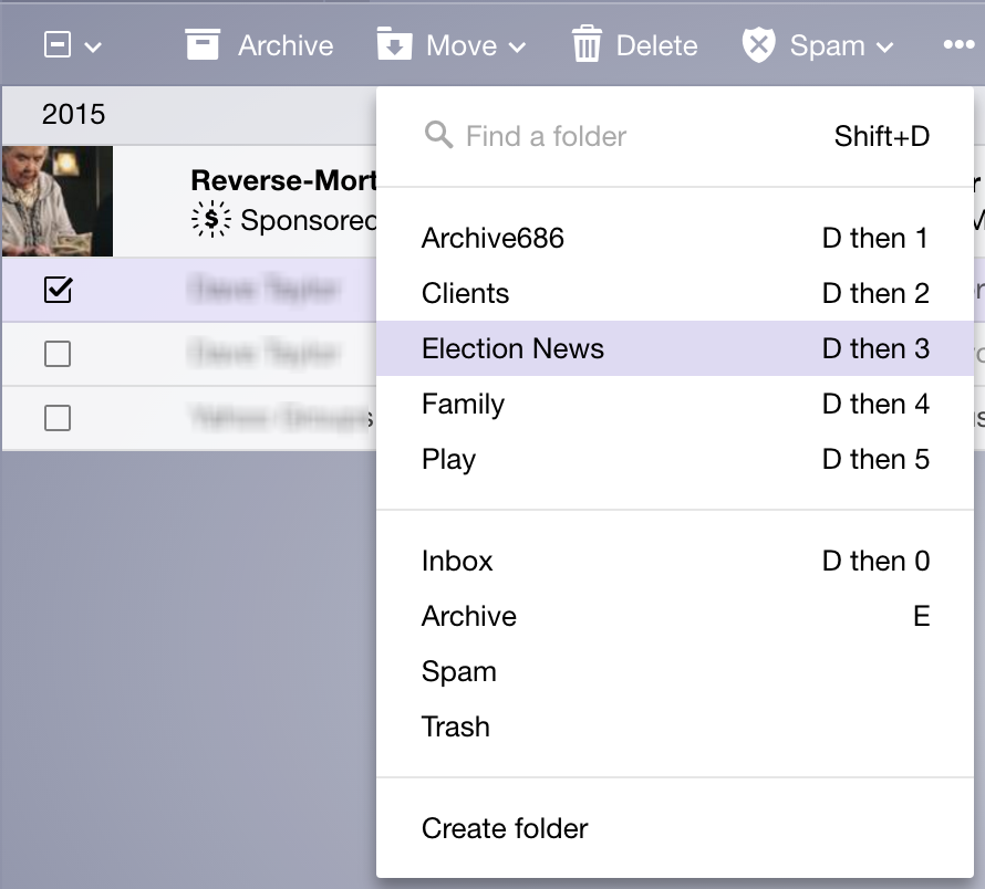 move message to new email folder, yahoo mail