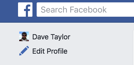 your name and edit profile link, facebook