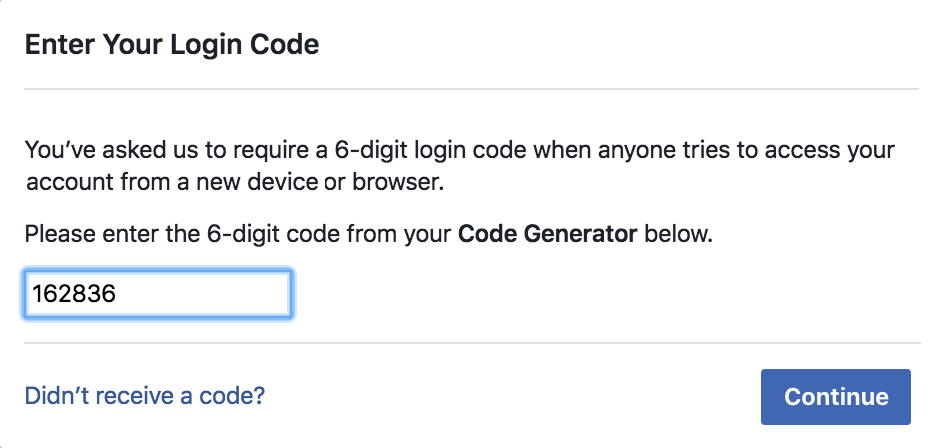 enter facebook security code login