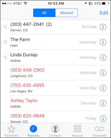 recents call log list apple iphone 6 6s plus ios 9