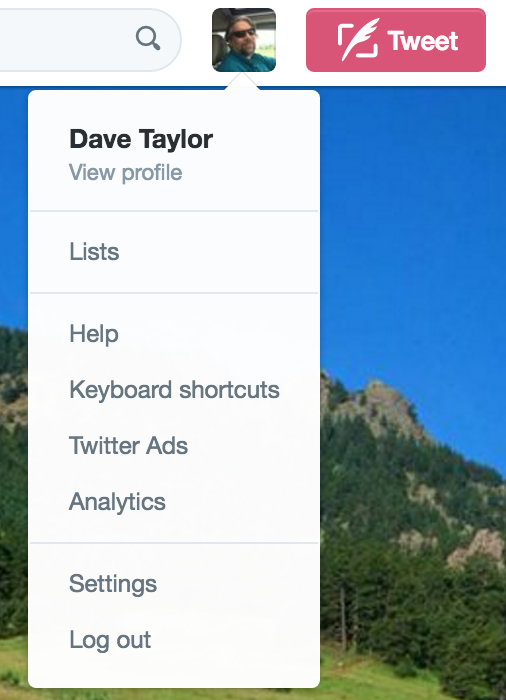 twitter settings menu