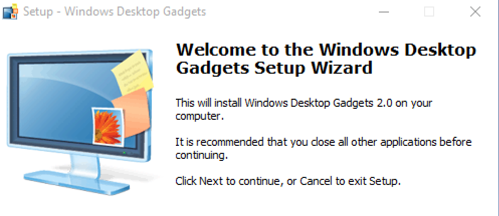 windows desktop gadgets setup wizard