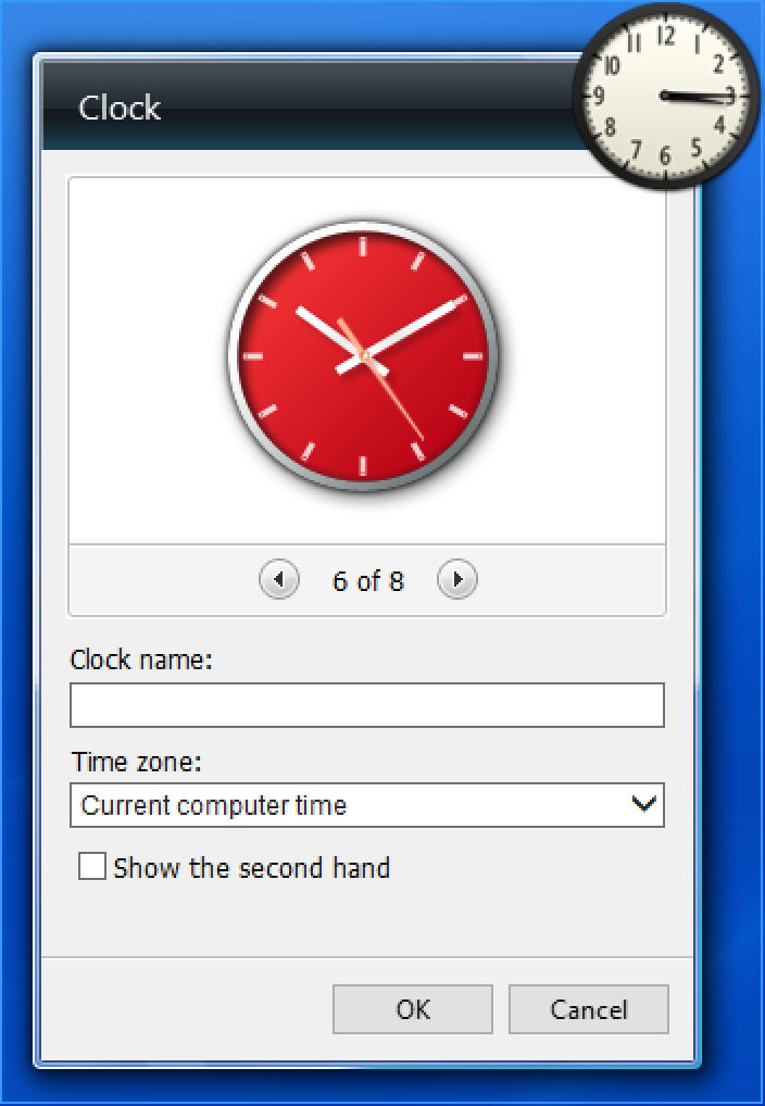 clock gadget display, 8 clock faces, ms windows win10 win8