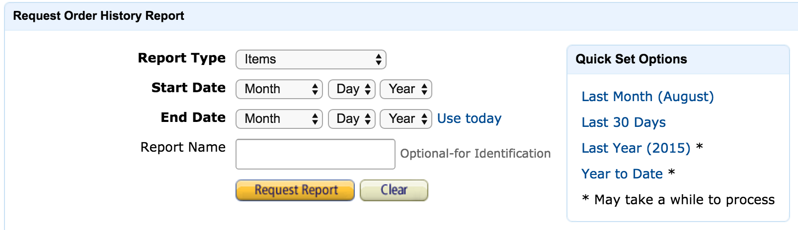 download order purchase history report amazon.com date range