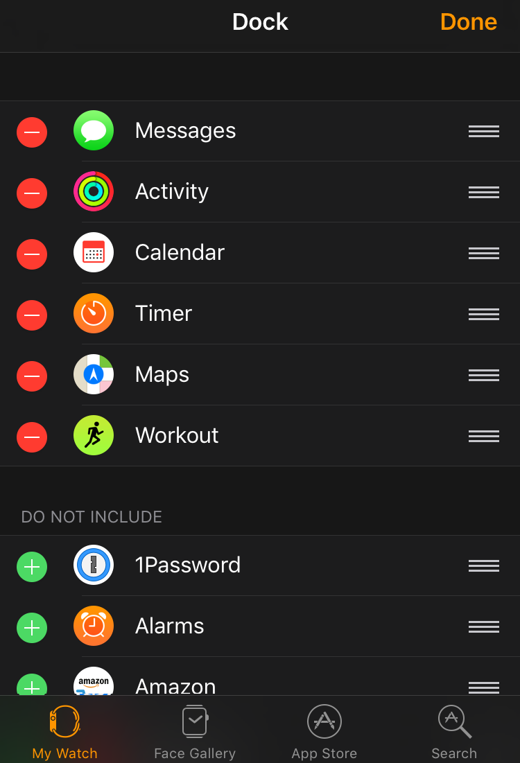 edit apple watch dock settings apps programs