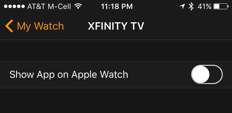 xfinity tv apple watch app disabled not on