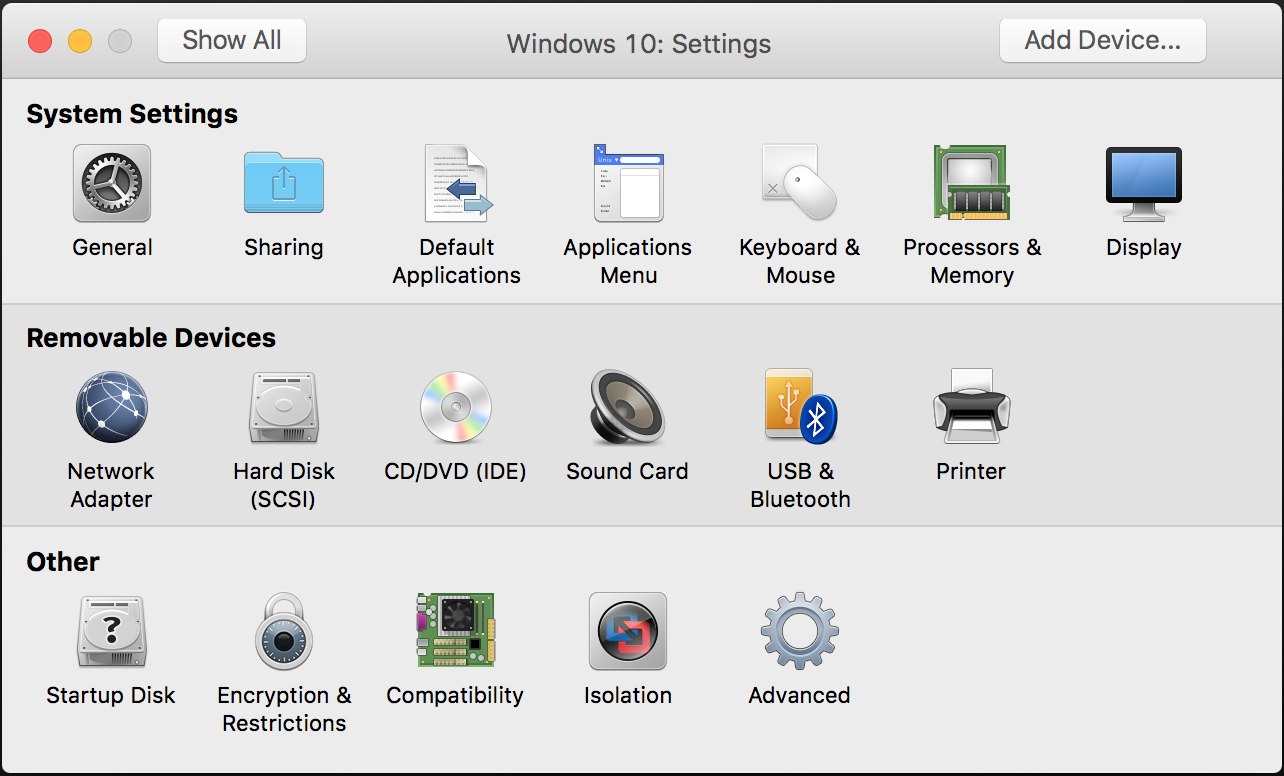 vmware fusion virtual machine settings