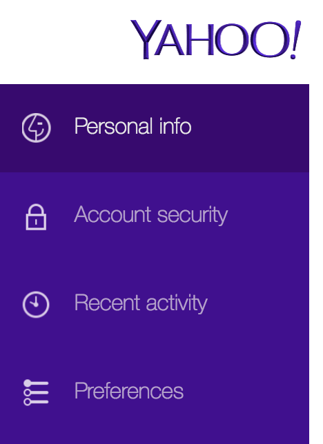 yahoo.com account settings options menu choices