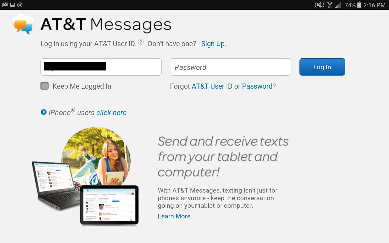 sign in to the at&t messages service