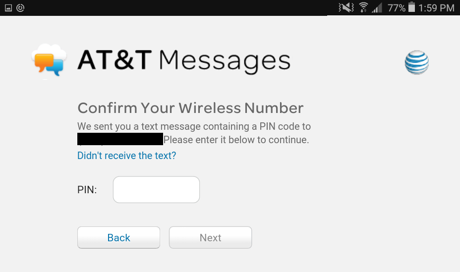 confirm at&t messages login