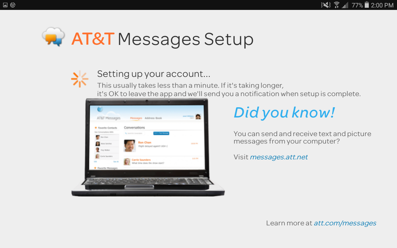 at&t messages setup, android app