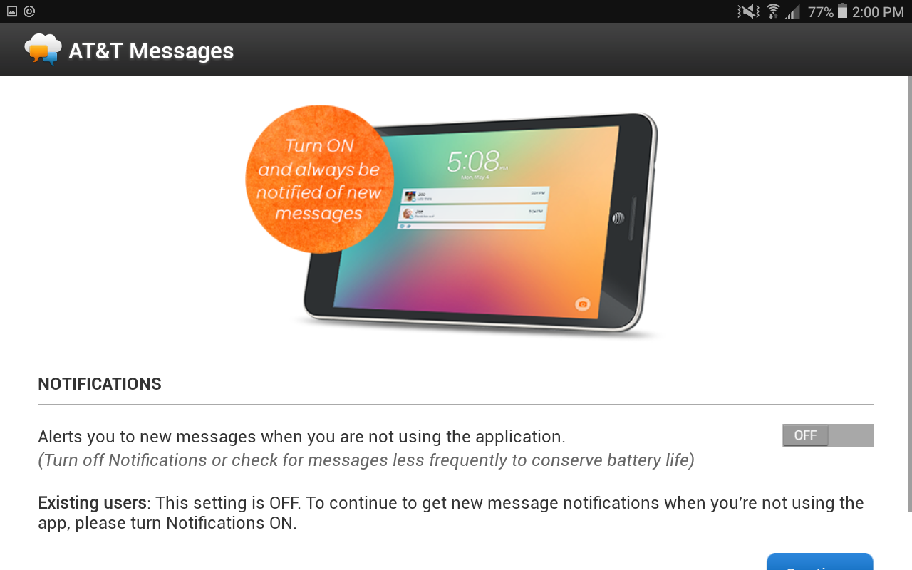 setting up at&t messages on android tablet