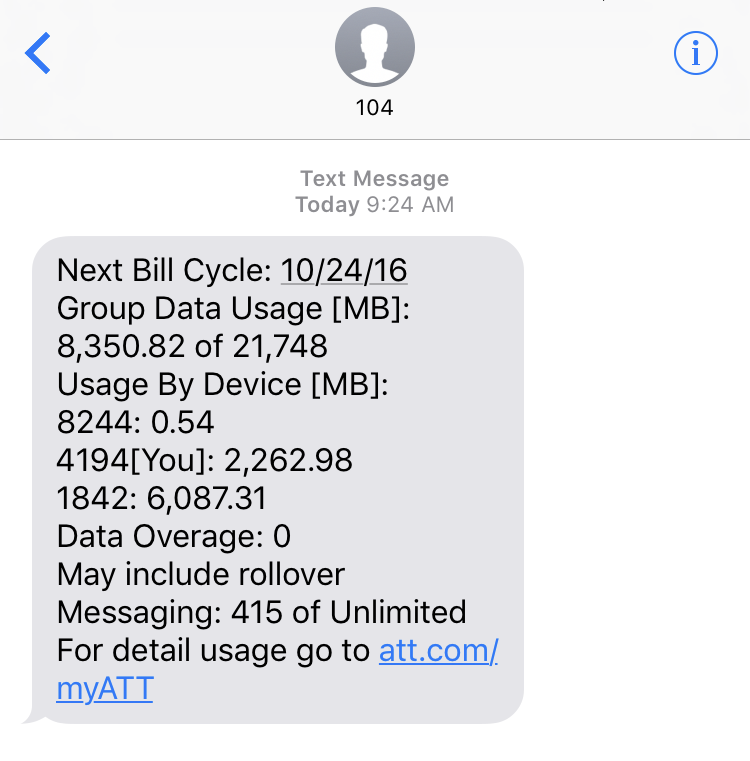 at&t star code '*DATA#" usage report sms text message