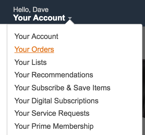 amazon your account menu